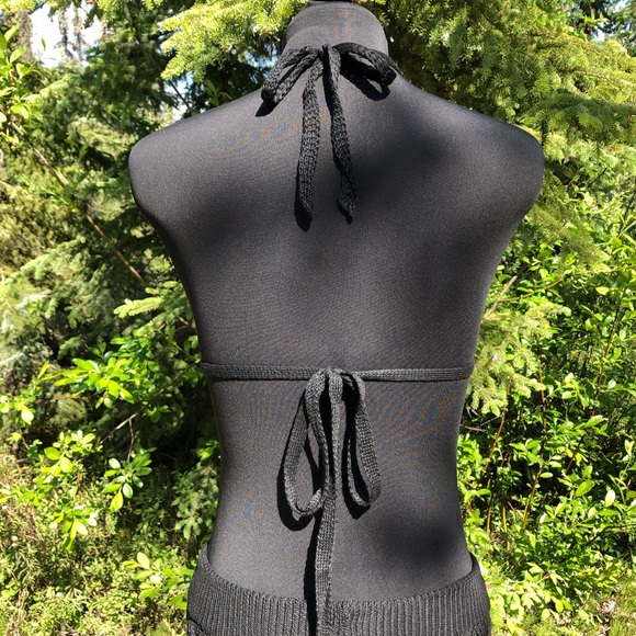 NEW Black Stretch Knit Pant Crop Top Set Summer Loungewear Beach One Size XS/S - Picture 4 of 12